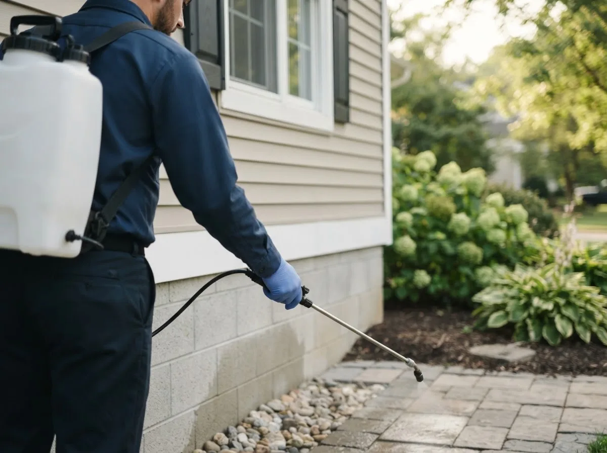 Pest control technician inspecting a home in Haskell, OK